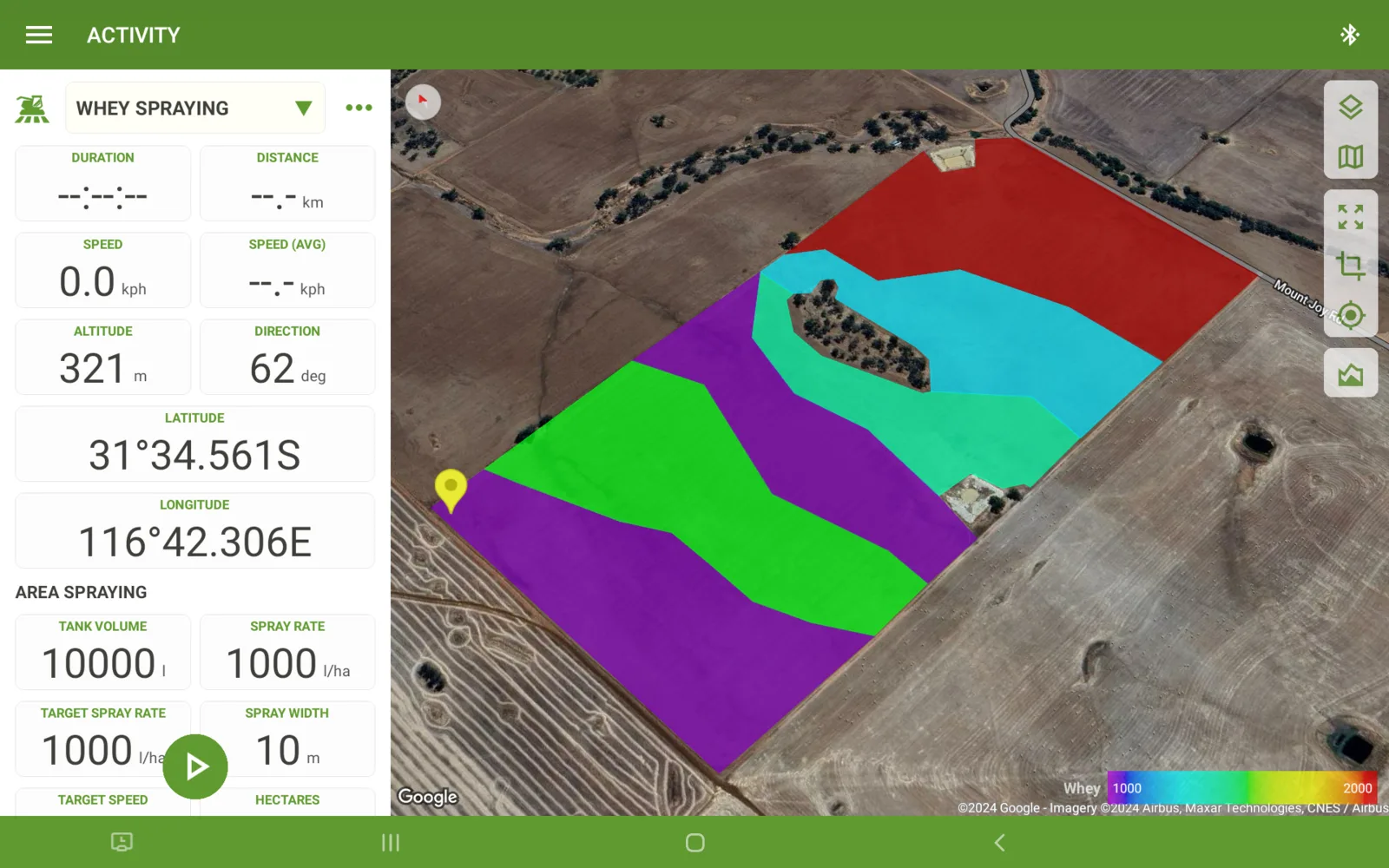 Recording a spraying activity on an Android tablet