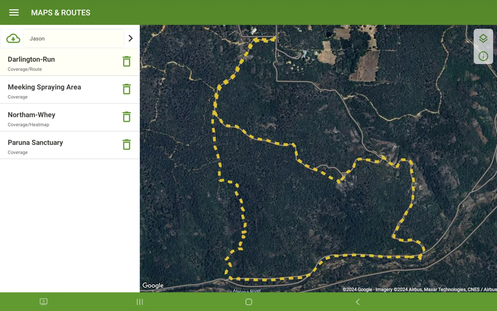 Maps and routes on an Android tablet