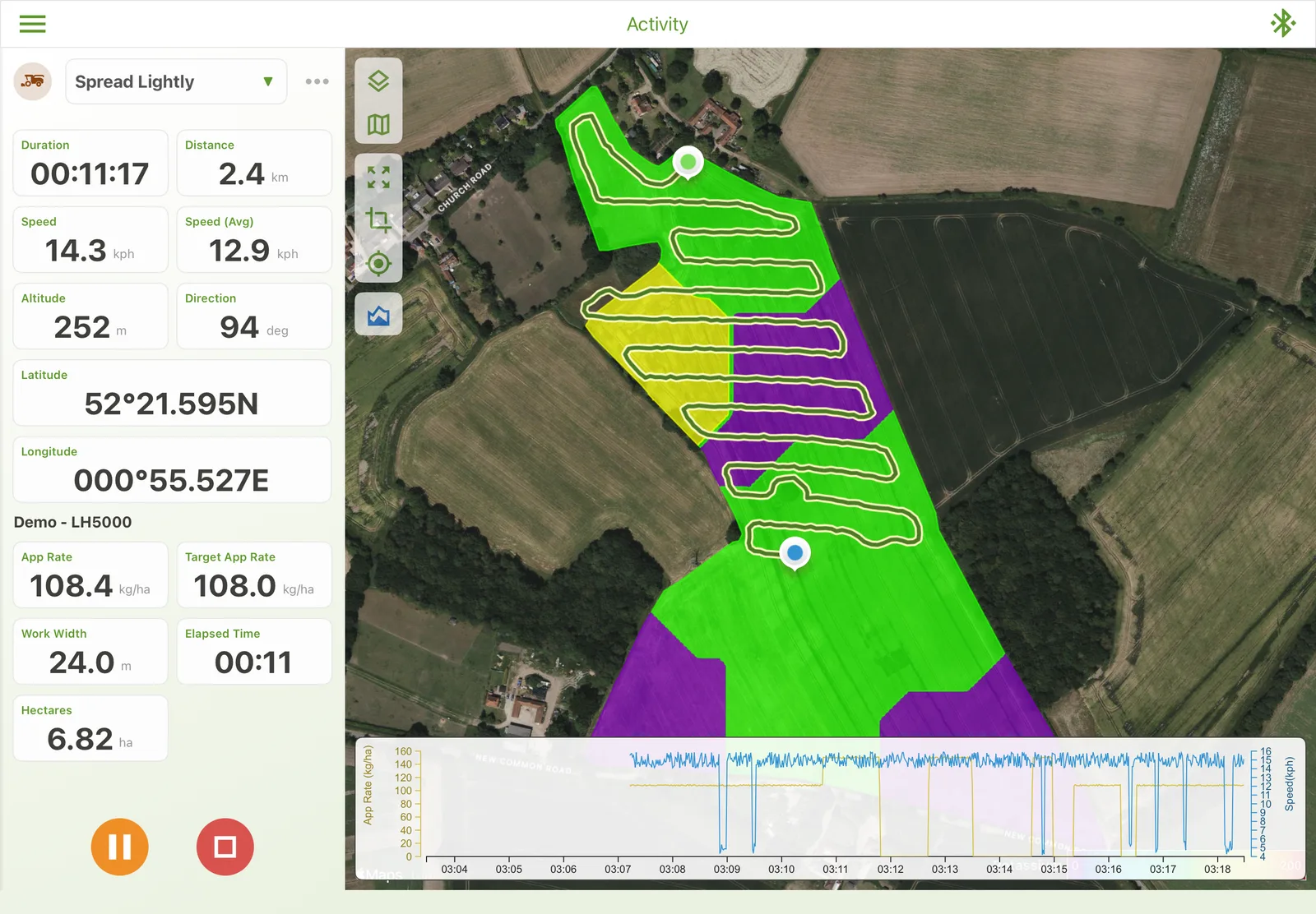 Recording a spraying activity on an iPad
