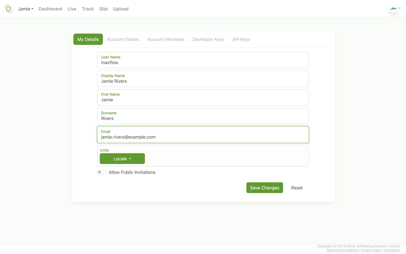 The My Details settings tab